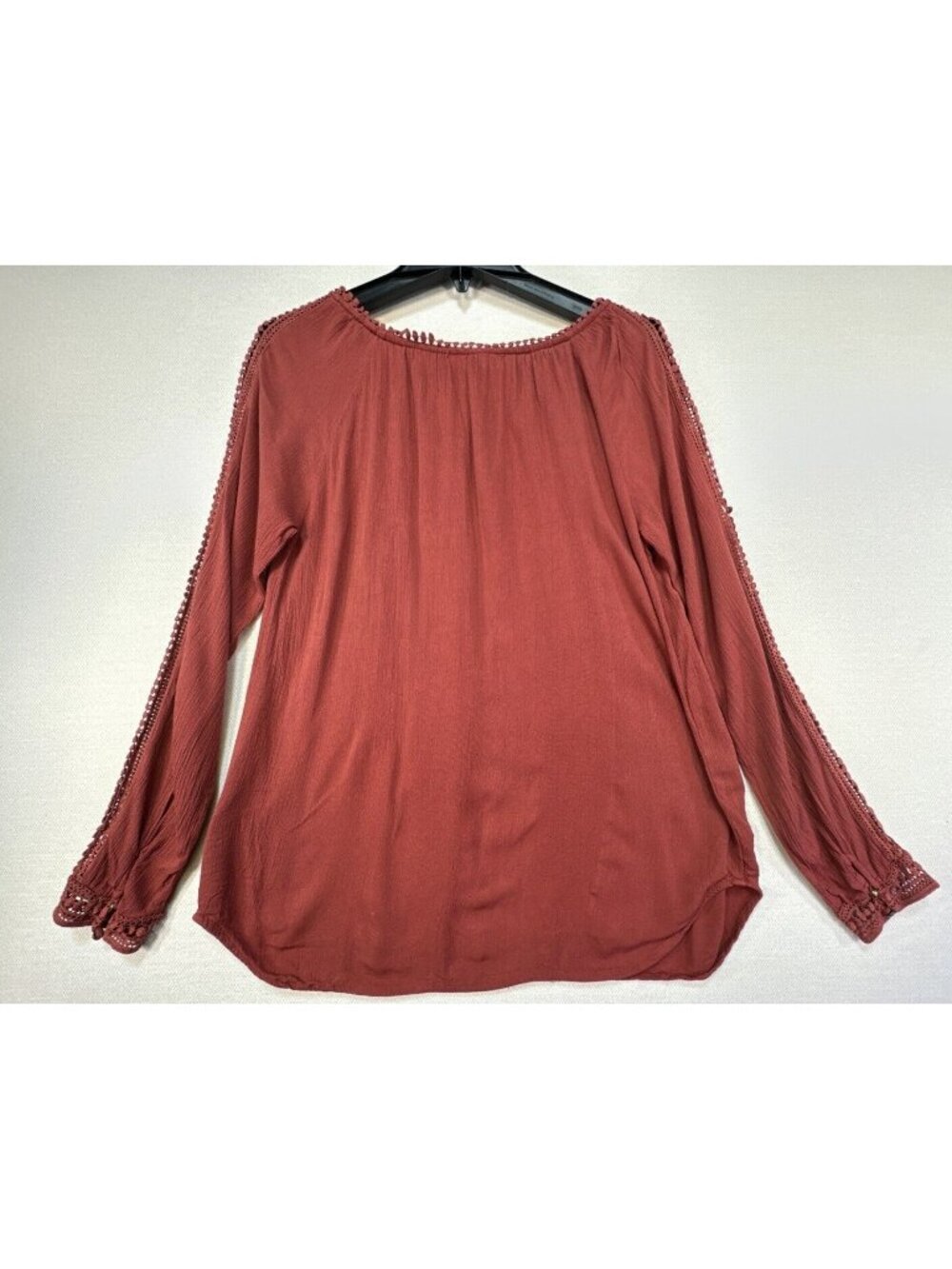 Knox Rose Womens Flowy Boho Peasant Blouse Size Medium Burnt Orange Crochet - Picture 12 of 13